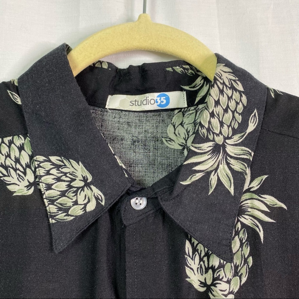 Vintage Black Pineapple Cocktail Print Shirt Lg - Picture 4 of 8